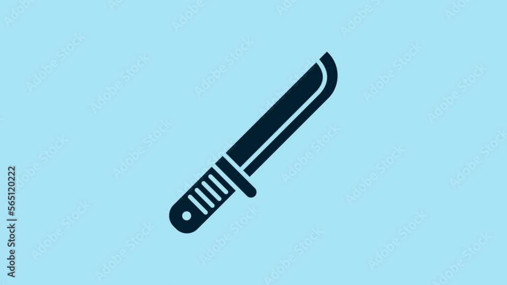 Blue Hunter knife icon isolated on blue background. Army knife. 4K Video motion graphic animation Blue Hunter knife icon isolated on blue background. Army knife. 4K Video motion graphic animation