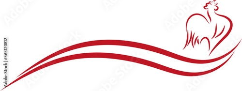 Hahn und Wellen in rot, Hahn, Hahn Hintergrund, Chicken, Logo