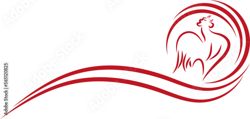 Hahn und Wellen in rot, Hahn, Hahn Hintergrund, Chicken