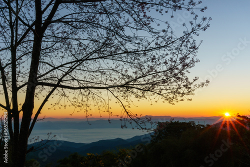 Silhouette sunrise landscape. Sanpa kia, Doi maetaman, Chiangdao District, Chiangmai Province, Thailand.