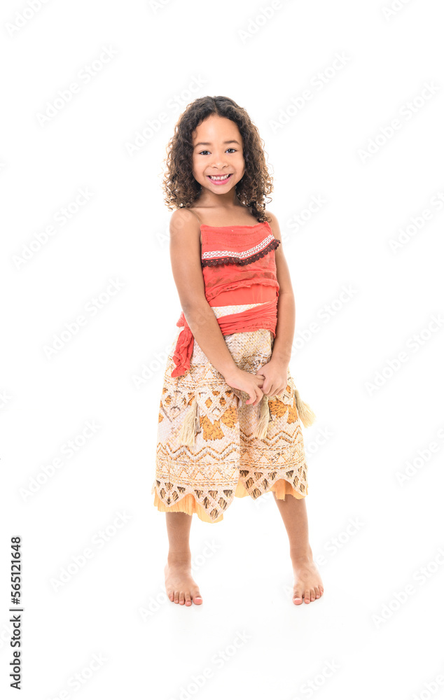 Adorable black little girl with beautiful curly hairstyle isolated over white