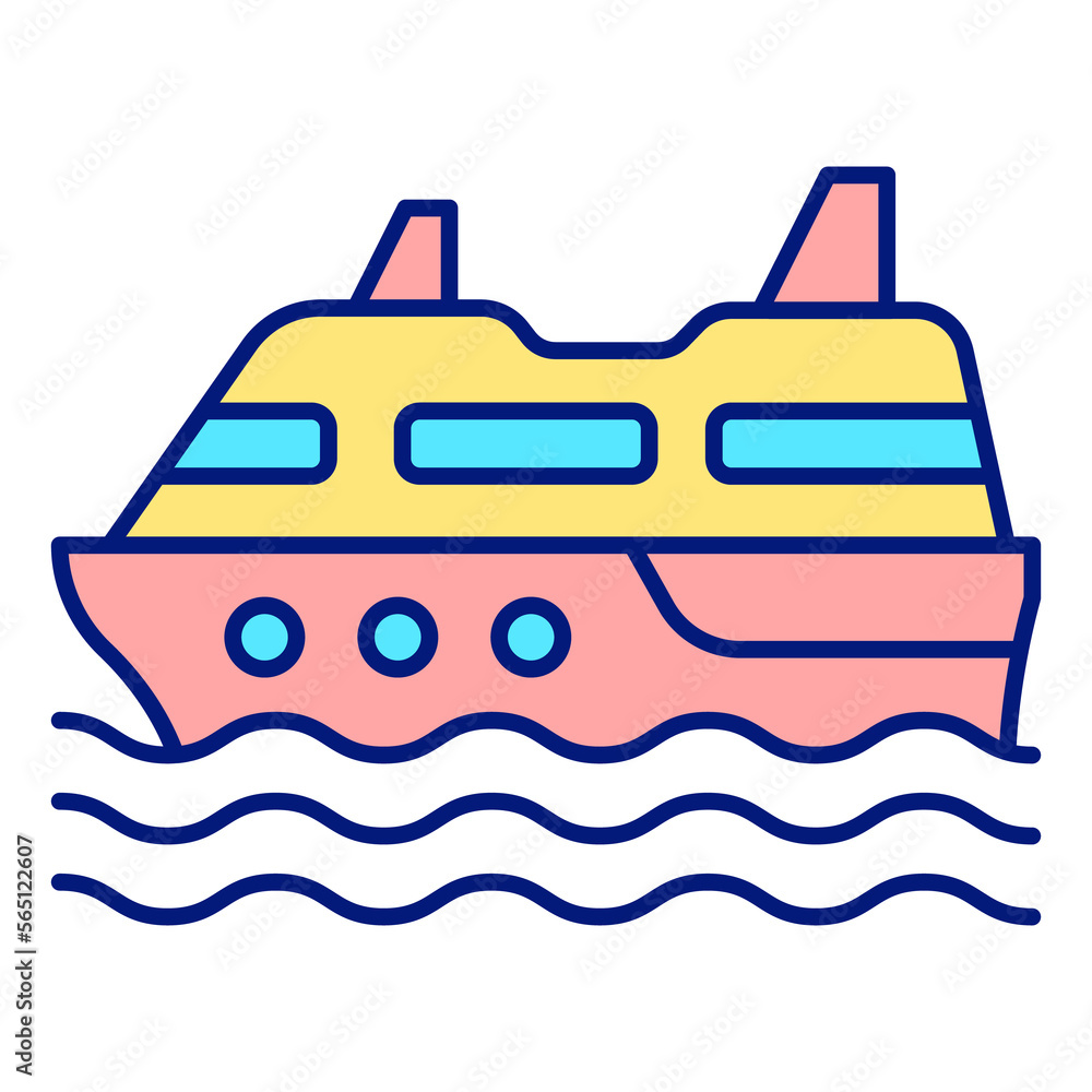 Cruise passenger liner sails on the waves of the ocean - icon, illustration on white background, color style Cruise passenger liner sails on the waves of the ocean - icon, illustration on white background, color style