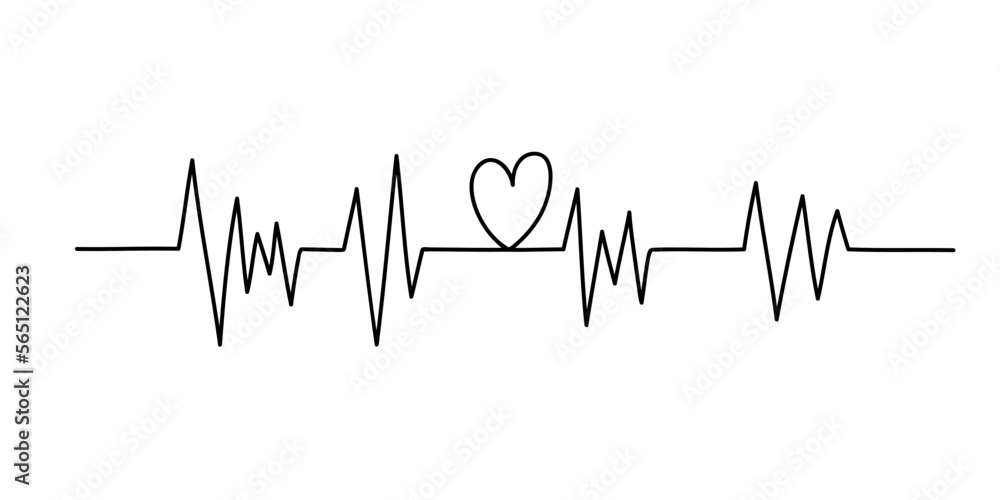 Heart beat single continuous line minimalist vector illustration, symbol of love, St Valentine's holiday for greeting card, postcards, poster, banner, wedding concept