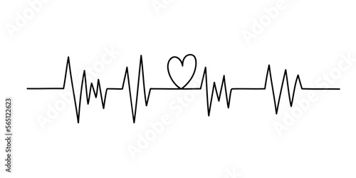 Heart beat single continuous line minimalist vector illustration, symbol of love, St Valentine's holiday for greeting card, postcards, poster, banner, wedding concept