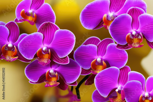 Highly detailed macro closeup of a beautiful purple orchid flower. Generative AI