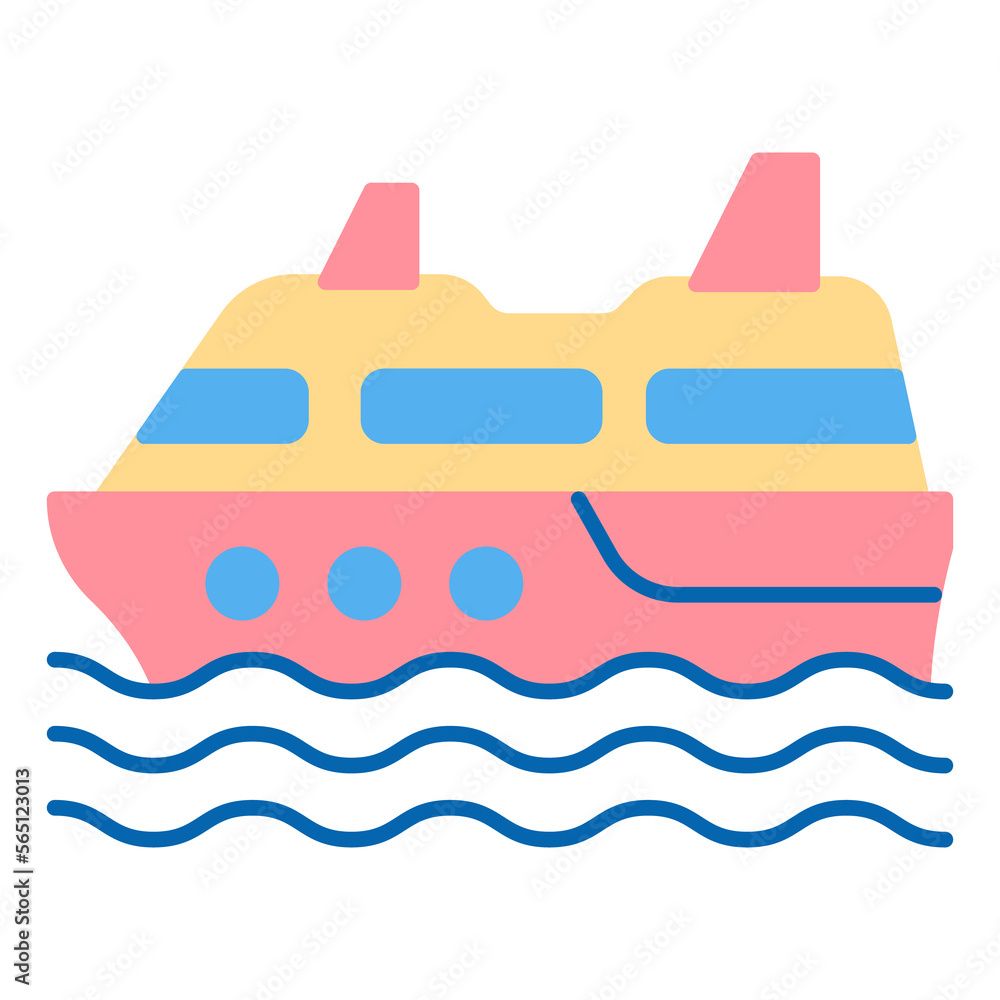 Cruise passenger liner sails on the waves of the ocean  - icon, illustration on white background, flat color style