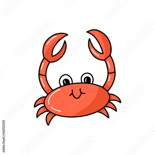 Cute red crab smiling positive childish character cartoon vector icon illustration mascot logo animal style isolated on white background