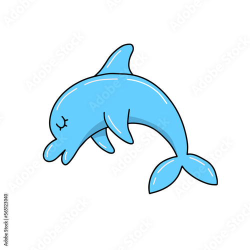 Cute dolphin smiling positive character cartoon underwater world vector illustration mascot animal isolated on white background