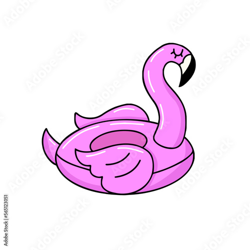 Cute pink flamingo inflatable pool float cartoon vector illustration mascot rubber ring sea ocean river animal isolated on white background
