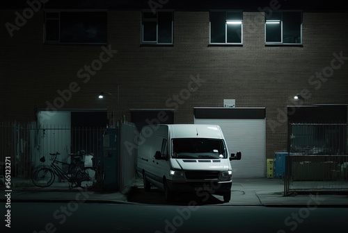 A mysterious van parked at night. Made with Generative AI.	
