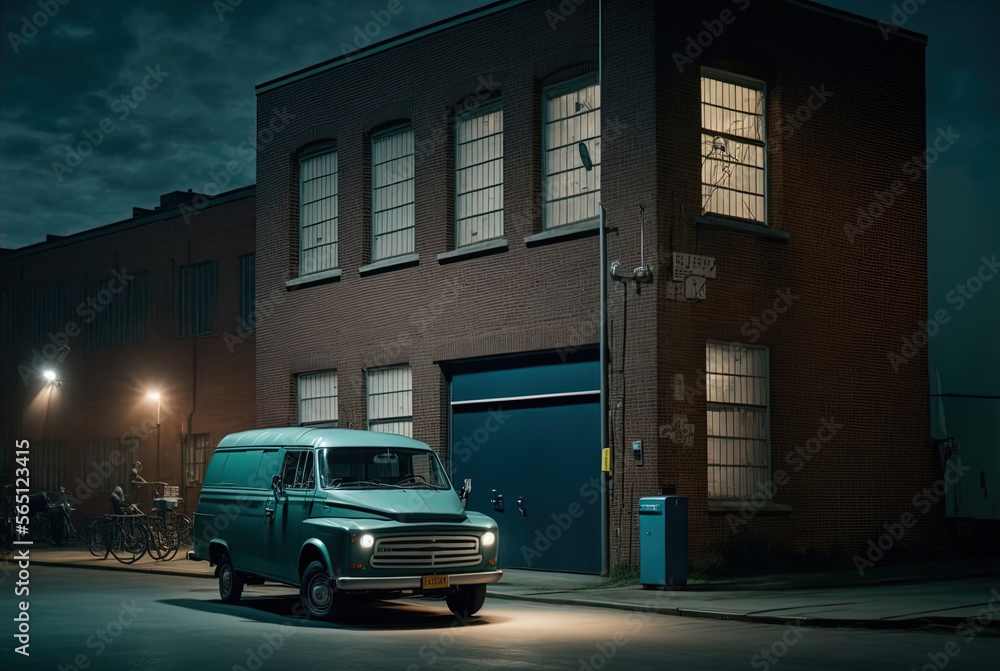 A mysterious van parked at night. Made with Generative AI. A mysterious van parked at night. Made with Generative AI.