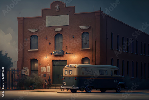 A mysterious van parked at night. Made with Generative AI.	