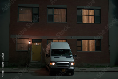 A mysterious van parked at night. Made with Generative AI. 
