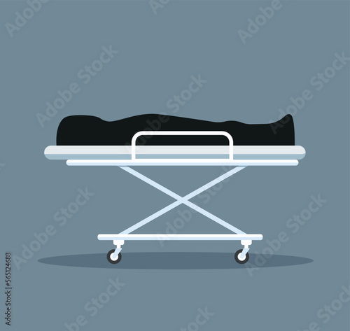Dead on gurney icon in cartoon style isolated on white background. Death symbol