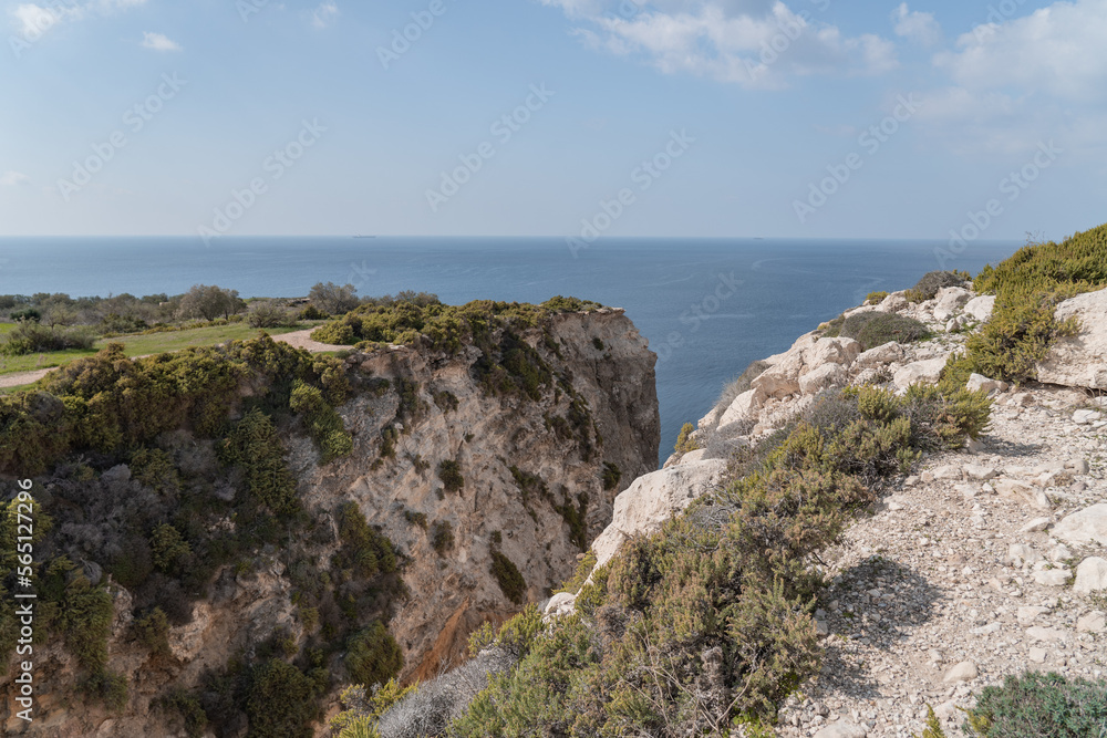 Panoramic view of a valley at the coastline in Malta