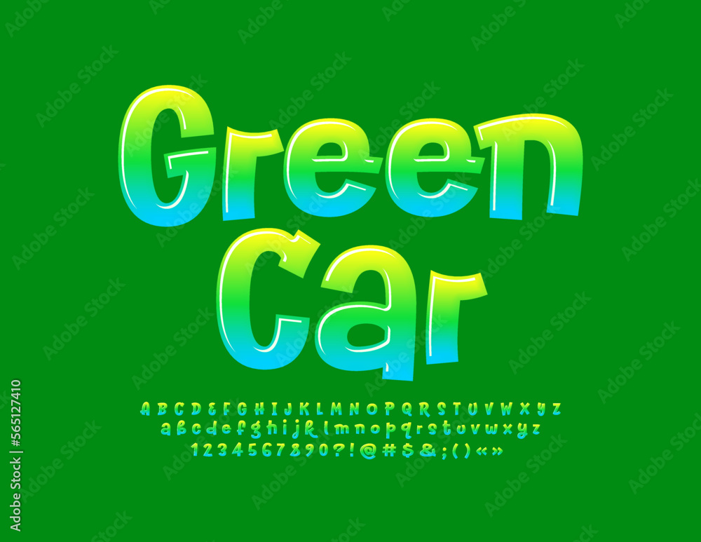 Vector eco concept Green Car with artistic gradient Font. Set of Creative Alphabet Letters, Numbers and Symbols Vector eco concept Green Car with artistic gradient Font. Set of Creative Alphabet Letters, Numbers and Symbols