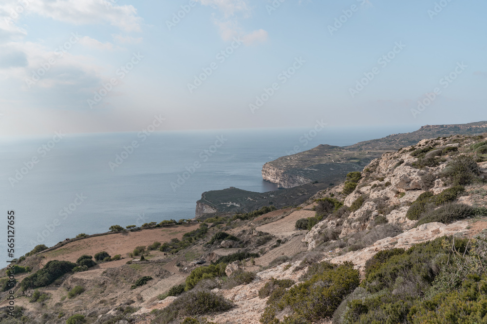 Panoramic view of the cliffs at the coast in Malta