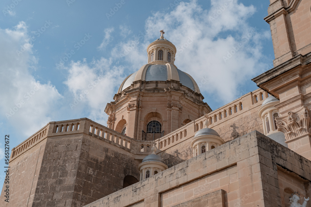 Catholic church in Malta with small domes and a big dome on the top