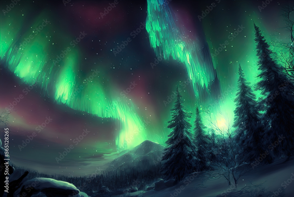 Magical and mystical northern lights. Aurora Borealis.	