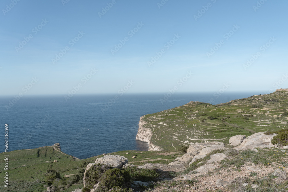 Stunning green cliff view over the mediterranean sea in Malta