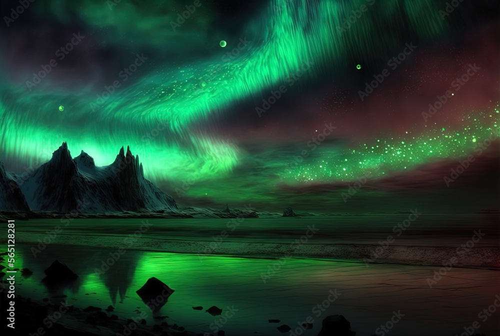 Magical and mystical northern lights. Aurora Borealis.	