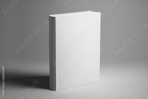 Blank white hard cover book mock-up on gray background. Based on Generative AI