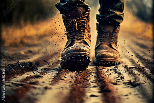 Walking boots in the mud