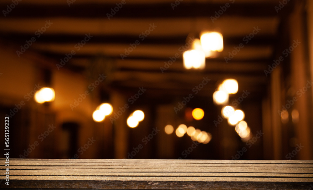 Empty wooden table top for cafeteria, bar, coffee shop background. For product display...