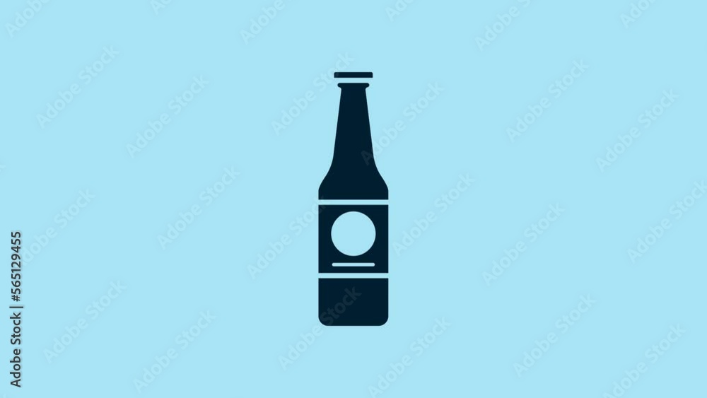 Blue Beer bottle icon isolated on blue background. 4K Video motion graphic animation Blue Beer bottle icon isolated on blue background. 4K Video motion graphic animation