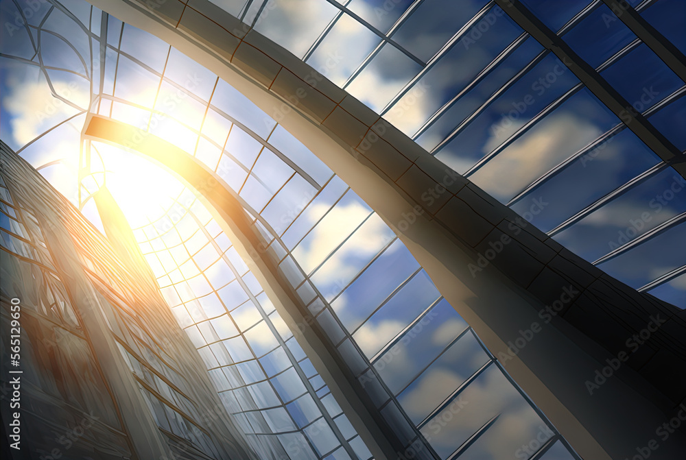 Sun shining through metal and glass architecture. Sun shining through metal and glass architecture.