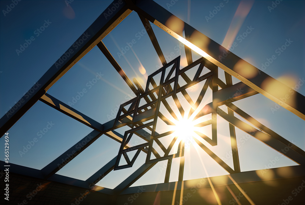 Sun shining through metal and glass architecture.	