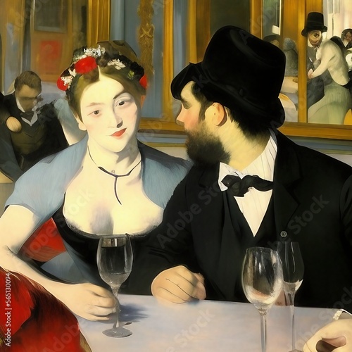 Couple amoureux dans un café au XIXème ou au XXème siècles. photo