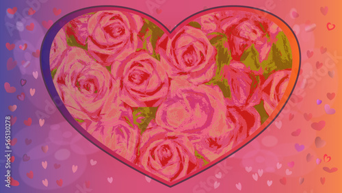 Heart with roses. Pink hearts in the background