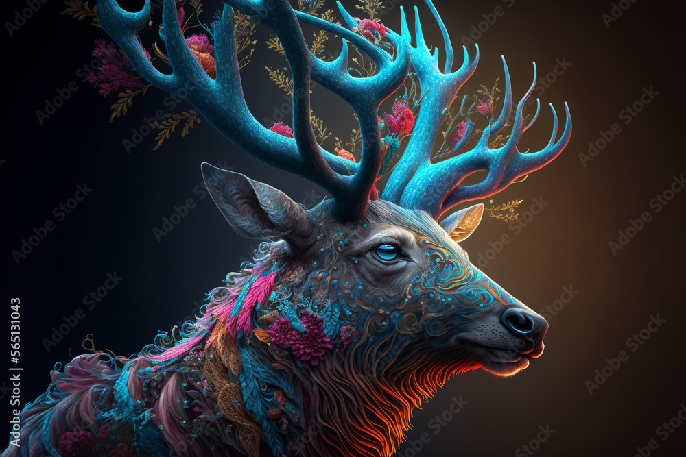 Mythical deer with golden antlers. Generative Ai.
Mythical deer with golden antlers. Generative Ai.