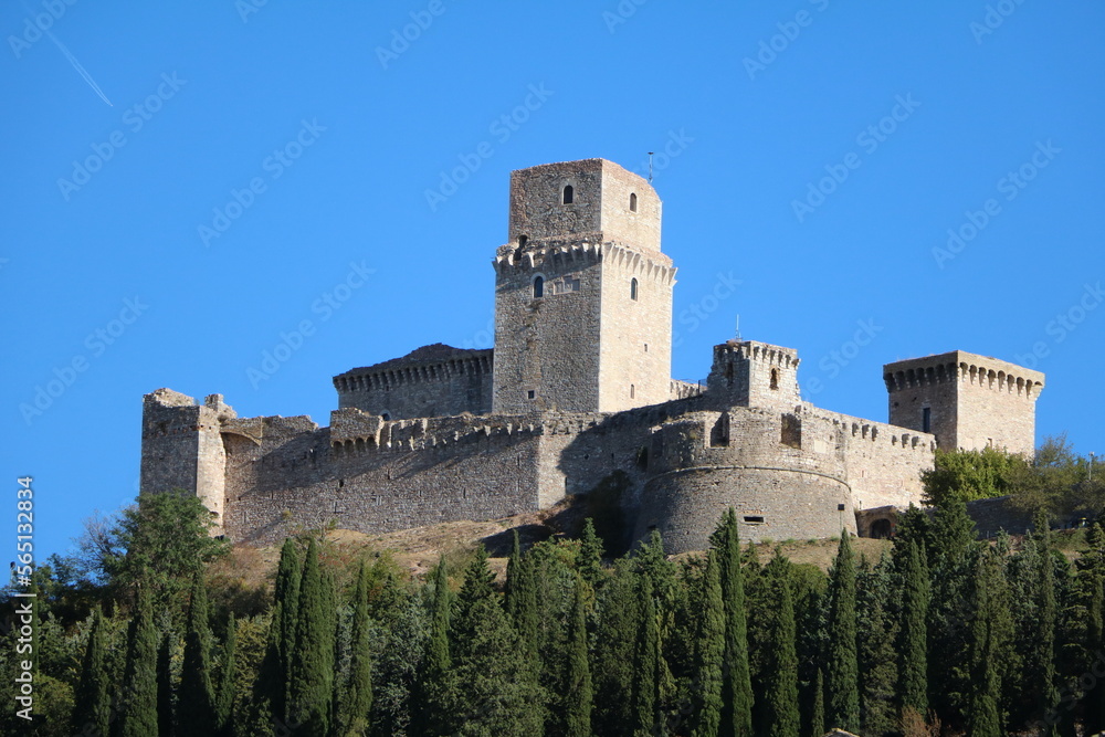 Rocca Maggiore fortress ruins in Assisi, Umbria Italy
