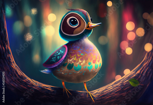 A very cute Wood Duck,illustration,created with Generative AI Technology photo