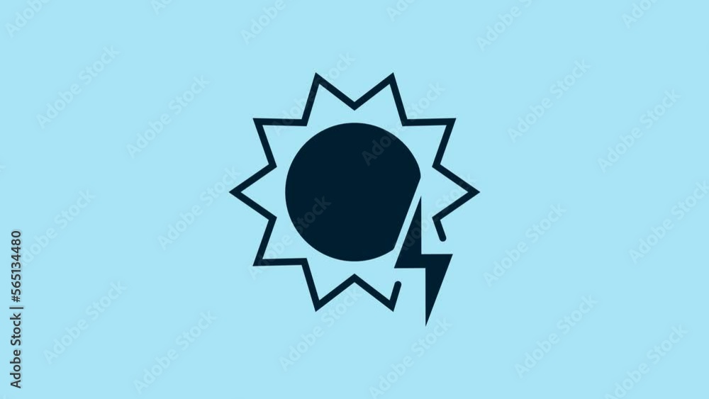 Blue Solar energy panel icon isolated on blue background. Sun with lightning symbol. 4K Video motion graphic animation Blue Solar energy panel icon isolated on blue background. Sun with lightning symbol. 4K Video motion graphic animation