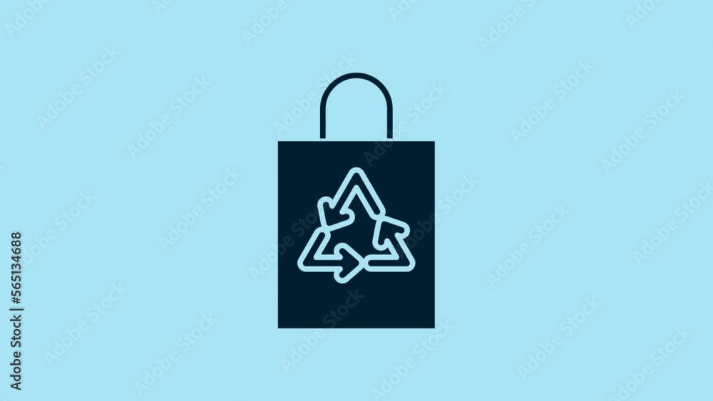 Blue Plastic bag with recycle icon isolated on blue background. Bag with recycling symbol. 4K Video motion graphic animation Blue Plastic bag with recycle icon isolated on blue background. Bag with recycling symbol. 4K Video motion graphic animation