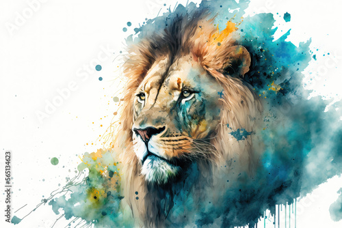 portrait of a lion in aquarelle style, ai generated photo