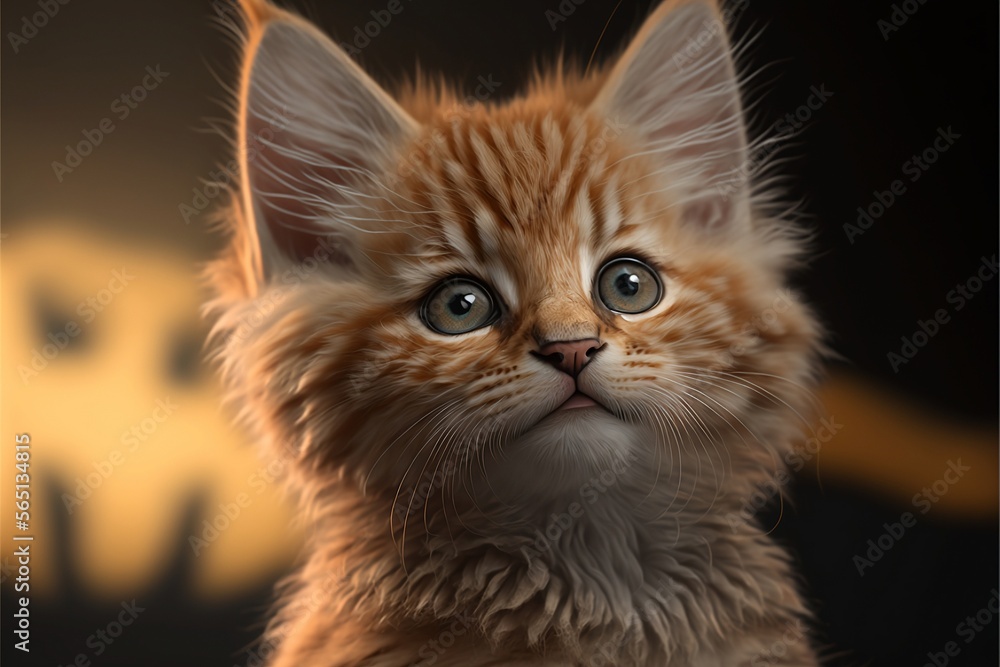 Fototapeta premium Close Up of Cute Orange Kitten, Pet Domestic Cat, Little Kitty, Generative Ai