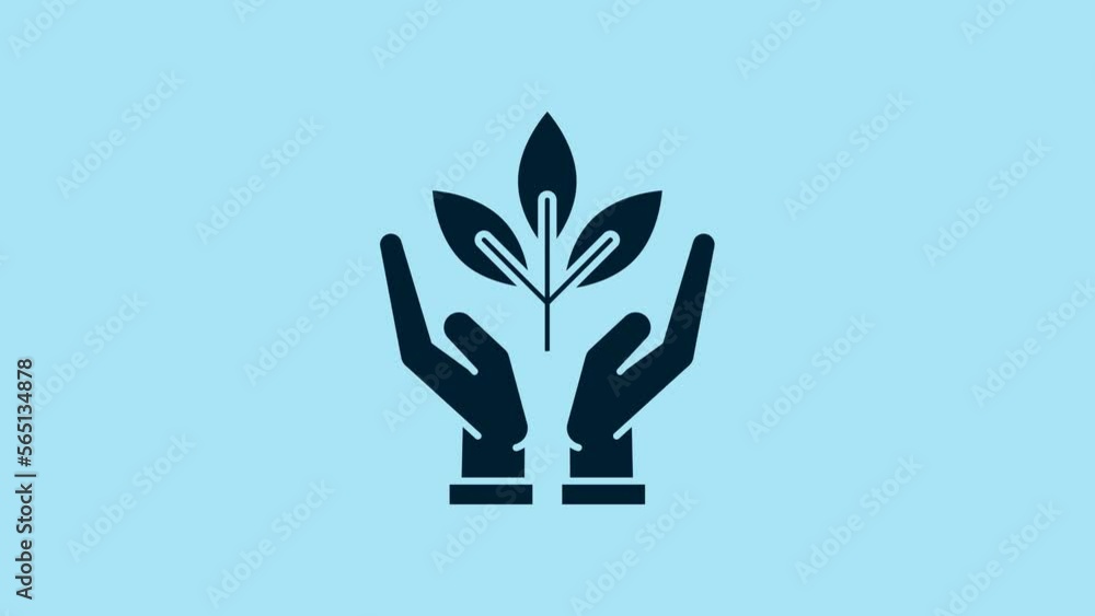 Blue Plant in hand of environmental protection icon isolated on blue background. Seed and seedling. Planting sapling. Ecology concept. 4K Video motion graphic animation Blue Plant in hand of environmental protection icon isolated on blue background. Seed and seedling. Planting sapling. Ecology concept. 4K Video motion graphic animation