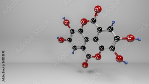 Ellagic acid molecule. Molecular structure of lagistase, dietary supplement which might reduce harmful gut bacteria and is an investigational drug studied for treatment of Follicular Lymphoma. photo