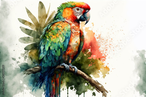 portrait of a parrot in aquarelle style, ai generated photo