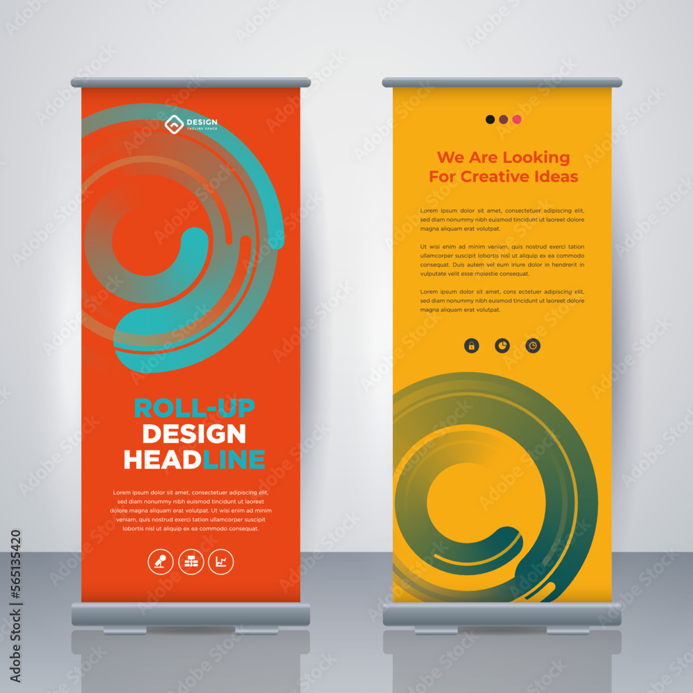 Fototapeta premium Modern Business Roll Up. Standee Design. Banner Template. Presentation and Brochure. Geometric x-banner and flag-banner advertising. Vector illustration.