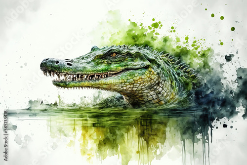 portrait of a crocodile in aquarelle style, ai generated