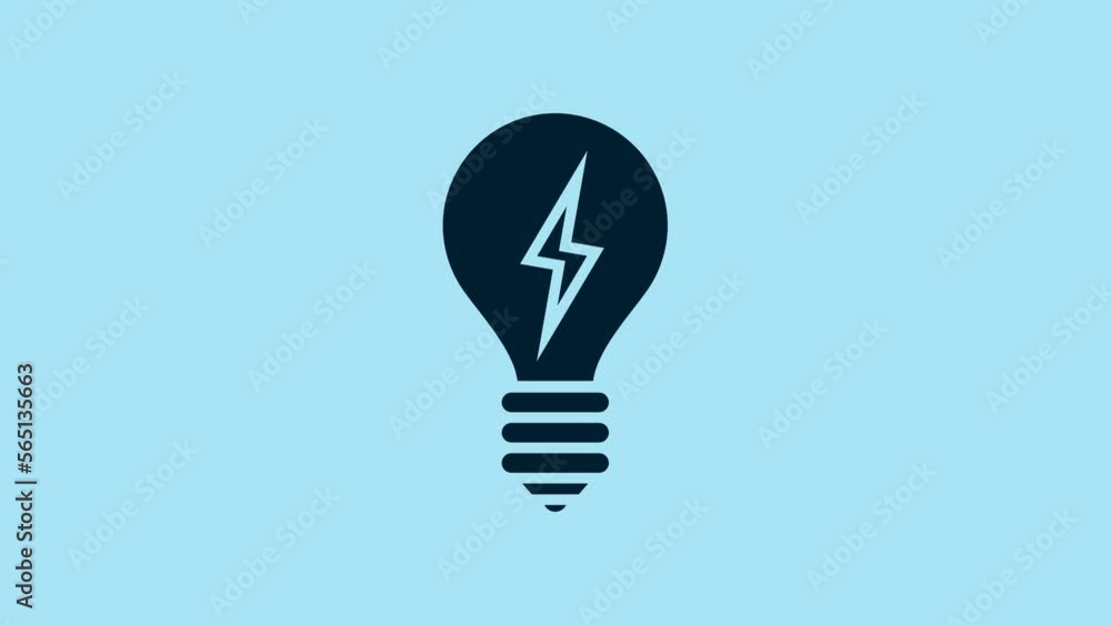 Blue Light bulb with lightning symbol icon isolated on blue background. Light lamp sign. Idea symbol. 4K Video motion graphic animation Blue Light bulb with lightning symbol icon isolated on blue background. Light lamp sign. Idea symbol. 4K Video motion graphic animation