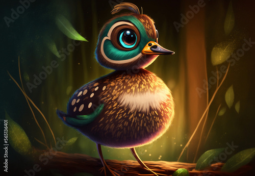 A very cute Wood Duck,illustration,created with Generative AI Technology photo