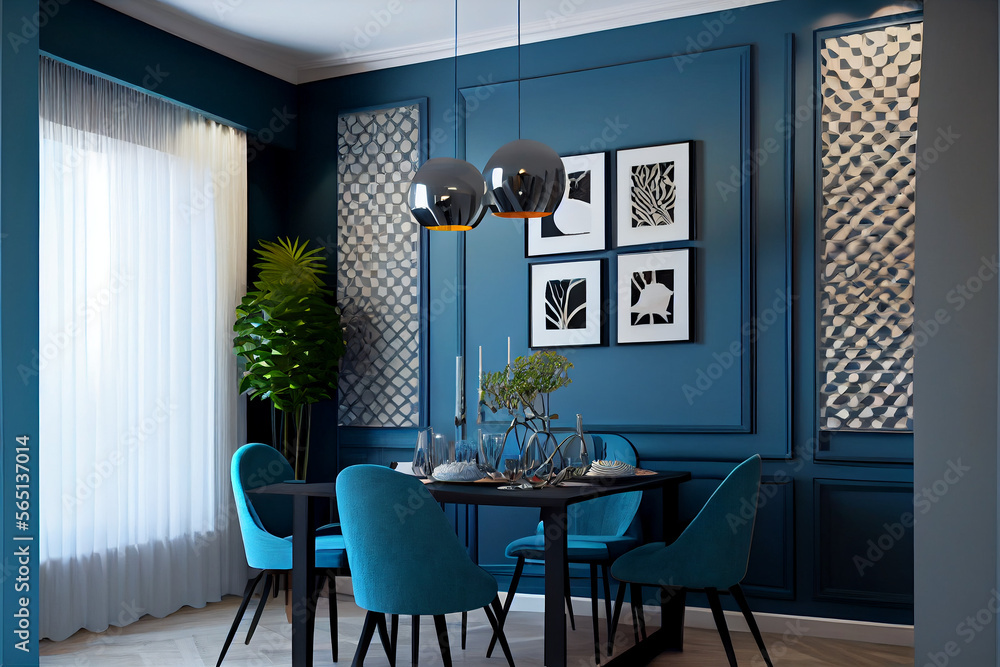 blue room interior design.generative ai technology Stock Illustration ...