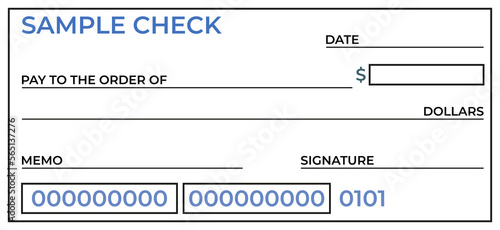 Blank bank cheque template design. Bank check template