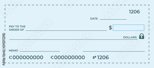 Blank bank cheque template design. Bank check template